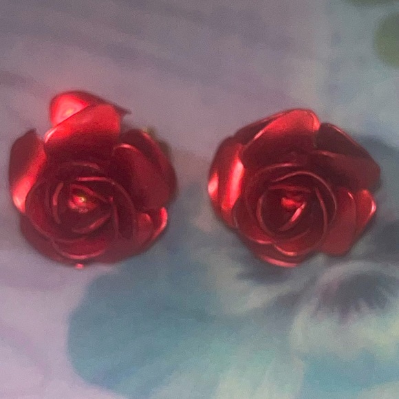 Jewelry Vintage Red Rose Clip On Earrings Poshmark